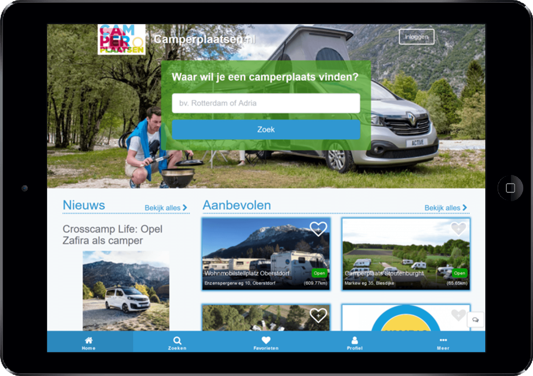 campeerplek vinden via de app